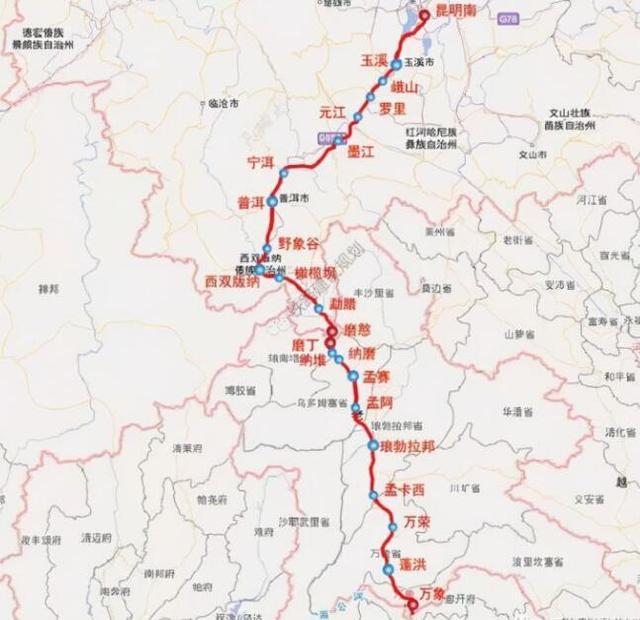 中老铁路线路图